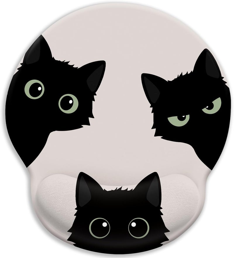 LIMKRIAN Cat Mouse Pad, Funny Ergonomic Mousepad with Wrist Rest, Gaming Mouse Pad Wrist Support with Non-Slip Pain Relief PU Base, Black Cat Mouse Pads for Desk, Cute Office Desk Accessories Decor - Image 1